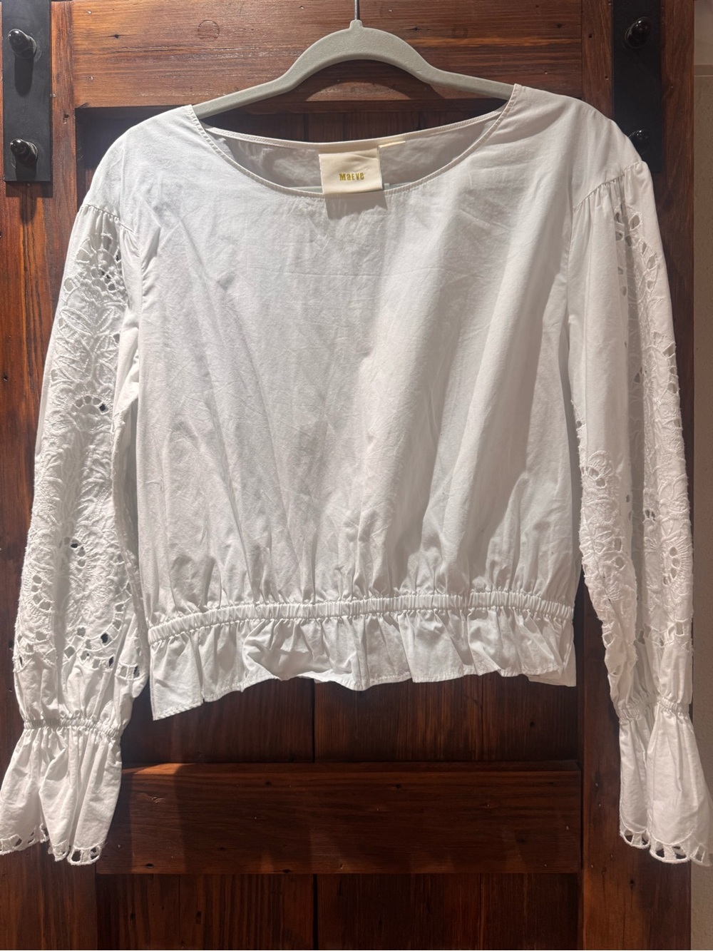 Maeve White Eyelet Long-Sleeve Peasant Top